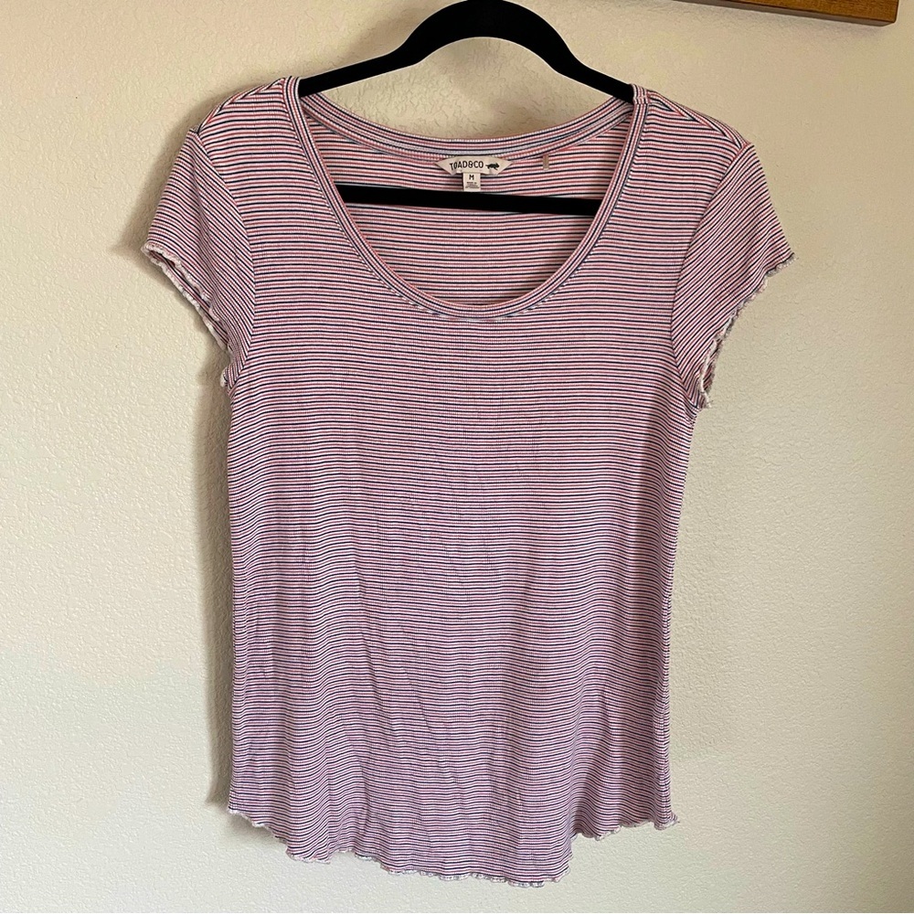 Toad & Co Tee Shirt Micro Modal Women’s M Red White Blue Stripe Stretch Outdoor